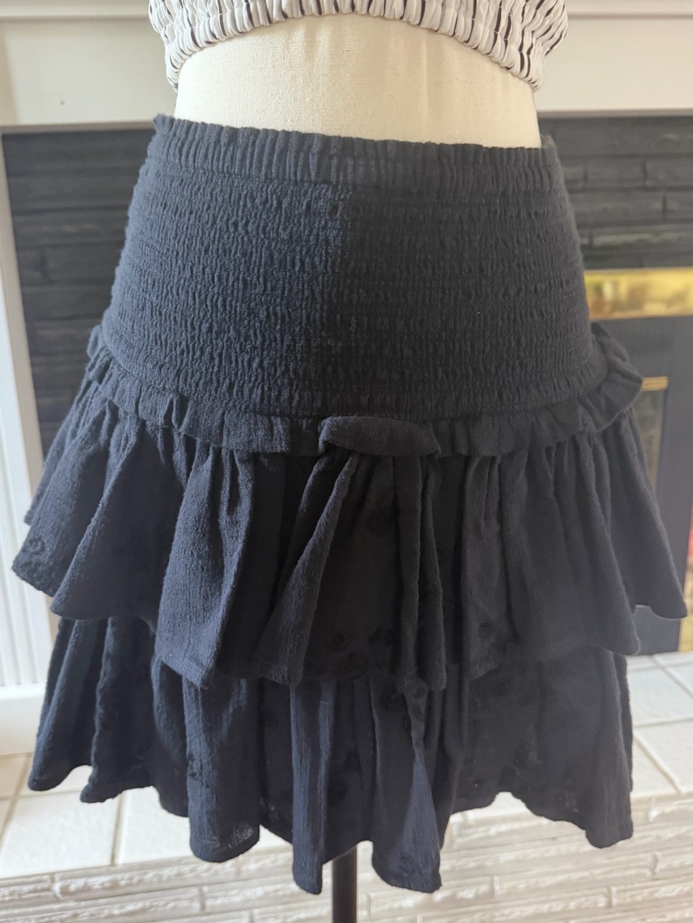 Unsubscribed Smocked Waist Black Ruffled Mini Skirt